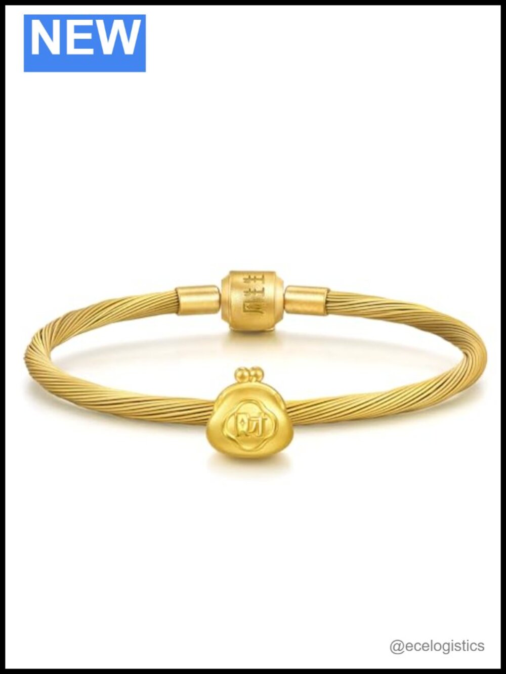 999 24K Gold Mini Wallet Charm Bracelet Unisex 17cm